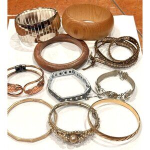 MONET TRIFARI GOLD BANGLE NAKAMOL BEAD PEARL WOOD SWEDEN ART DECO BRACELETS LOT